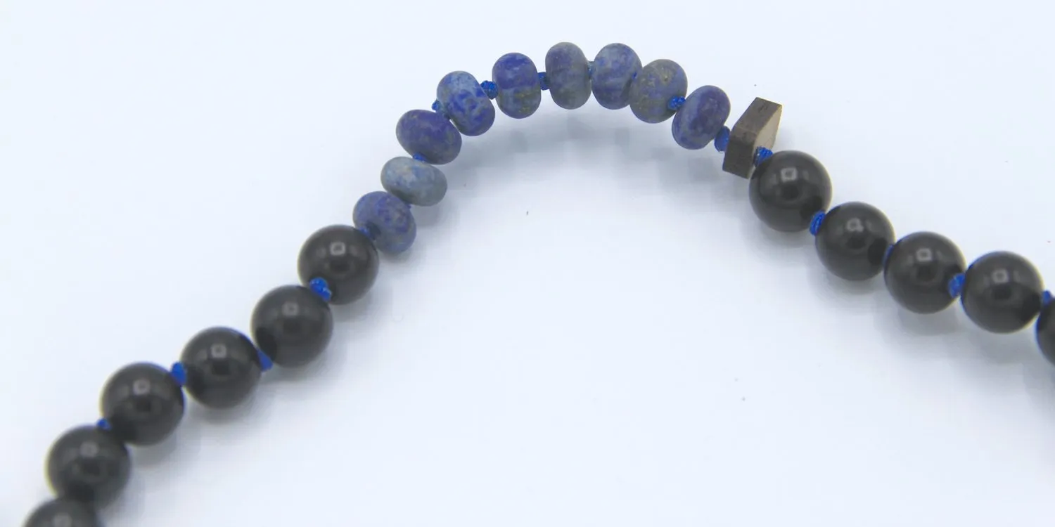 Jen Stock Blue Necklace Wood Bead Necklace with Lapis Beads