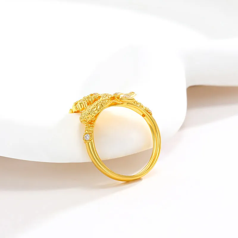 Jewelry Brass Gold Plated Fashion New Men's Coiling Dragon Ring Gold Inlaid Zirconium Domineering Dragon Head Ring