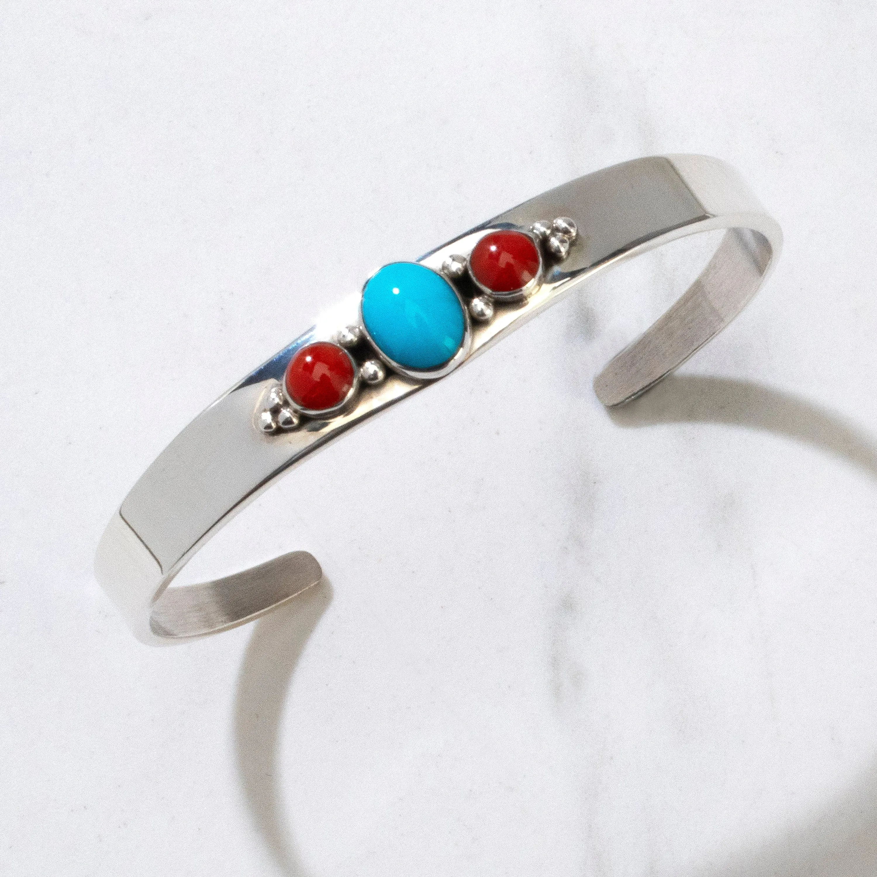 Joe Begay Coral & Turquoise Navajo USA Native American Made 925 Sterling Silver Cuff