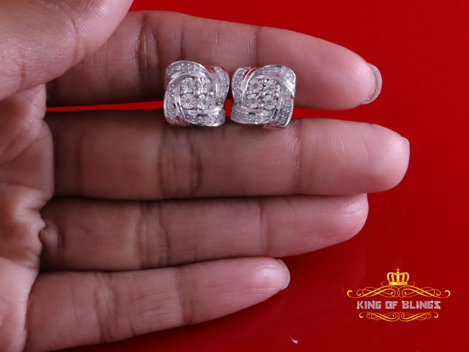 King Of Bling's 0.33ct Diamond 925 Sterling Silver White for Men's & Women Stud SWRILL Earrings