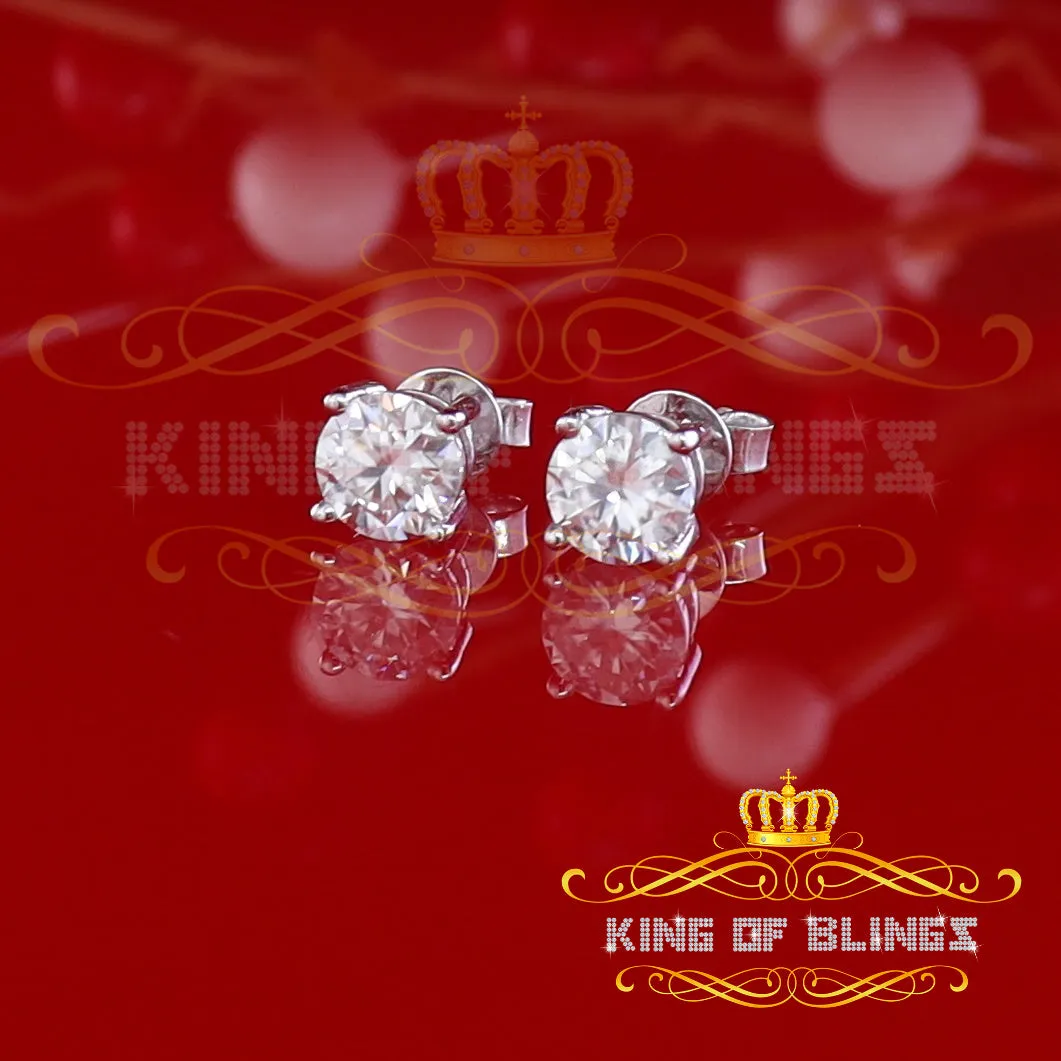 King of Bling's 2.00ct VVS 'D' Moissanite Men's/Womens 925 Silver White Round Stud Earrings