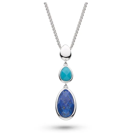 Kit Heath Sterling Silver Rhodium Plated Lapis & Turquoise Colored Magnesite Drop Necklace (SI6837)