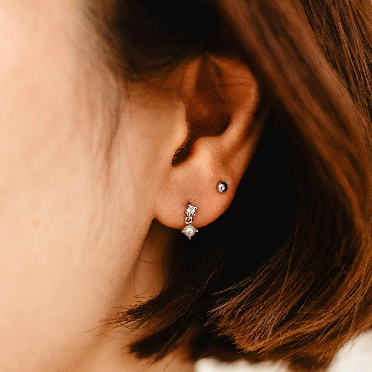 Lena CZ Pearl Stud Earrings