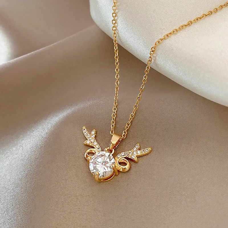 Light luxury niche fashion simple forest elk temperament clavicle chain necklace