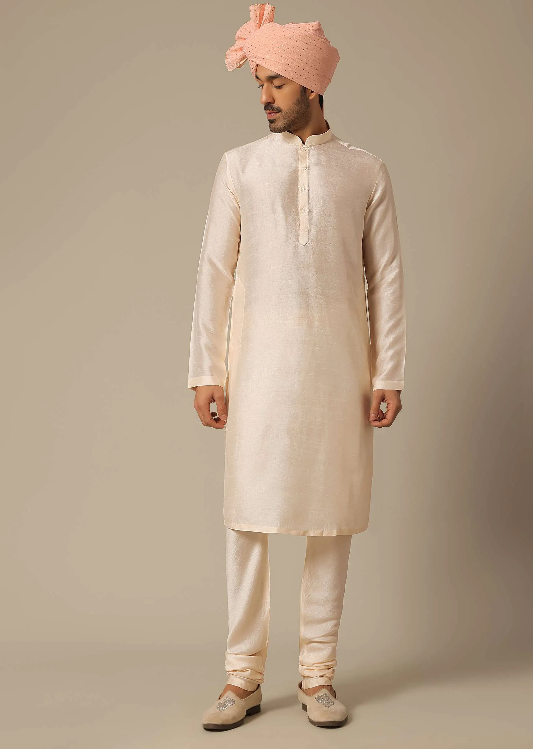 Light Orange Silk Sherwani Set