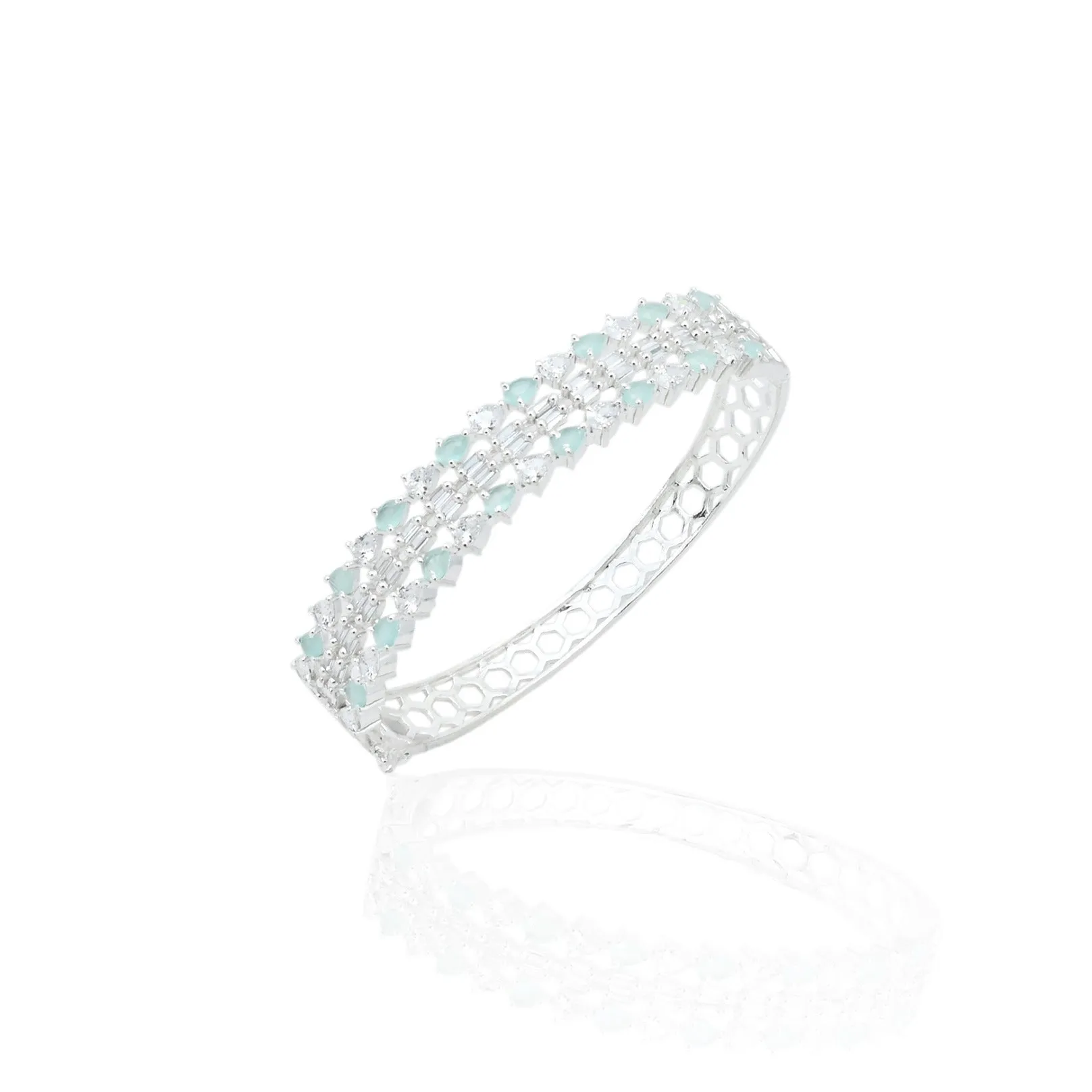 Magic Of Imagination" Blue & amp; White Gems Silver Cuff Bracelet