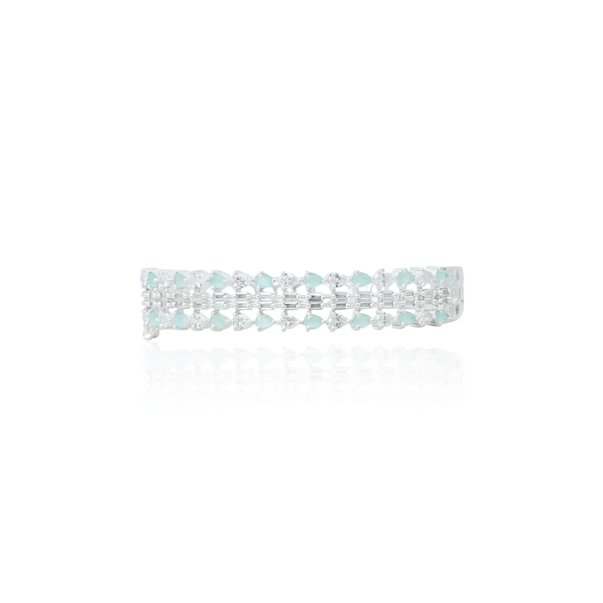 Magic Of Imagination" Blue & amp; White Gems Silver Cuff Bracelet
