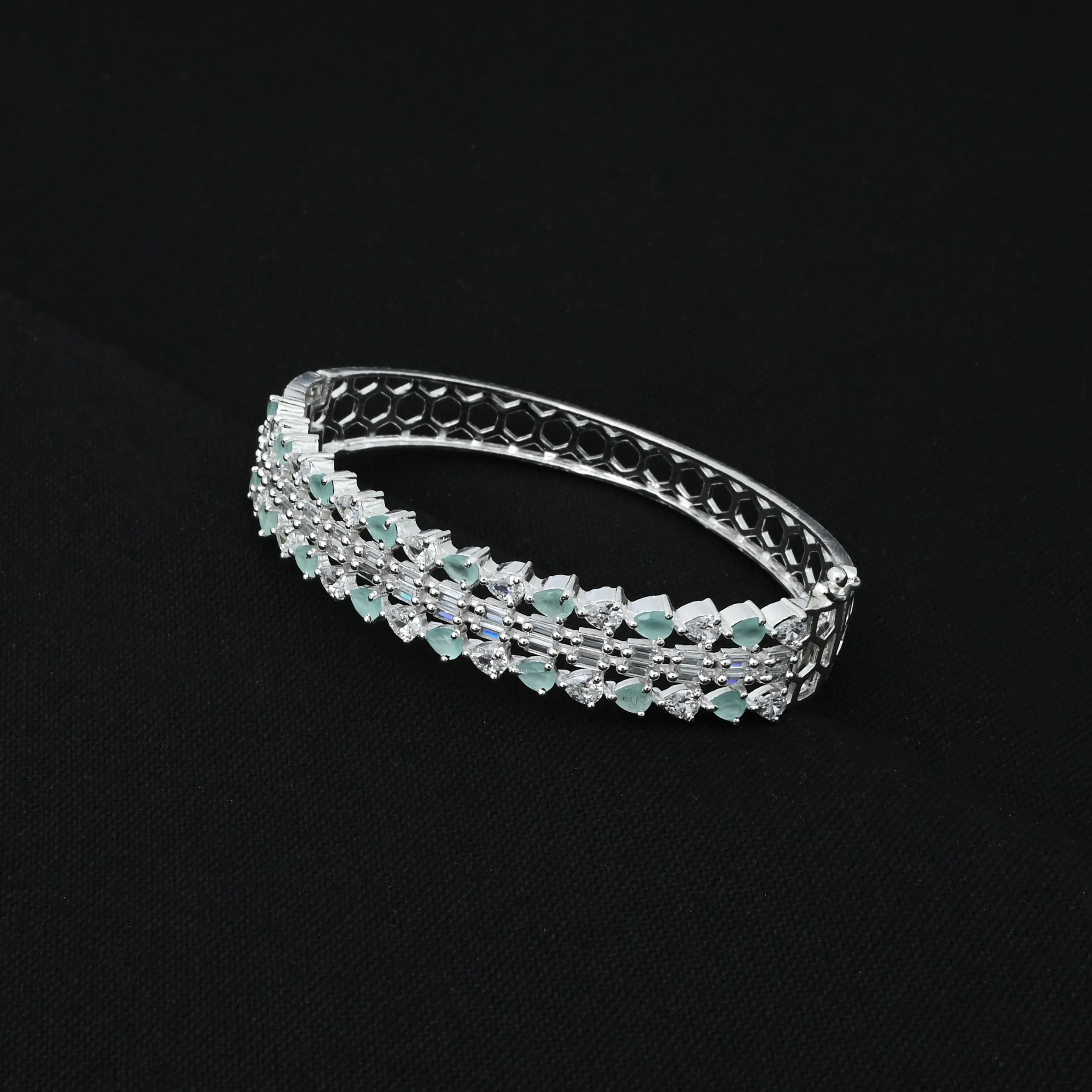 Magic Of Imagination" Blue & amp; White Gems Silver Cuff Bracelet