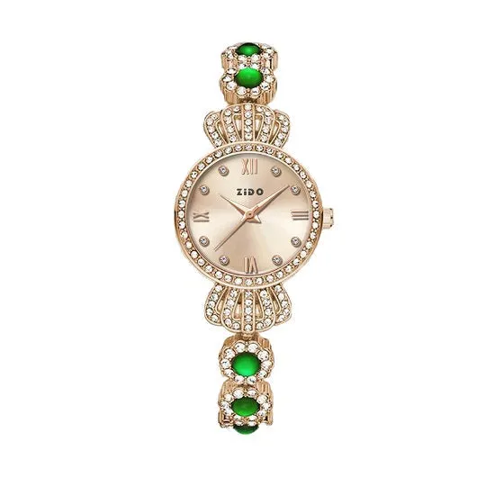 Malachite Green Luxury Inlaid Diamonds Crown Quartz  Women's Watch