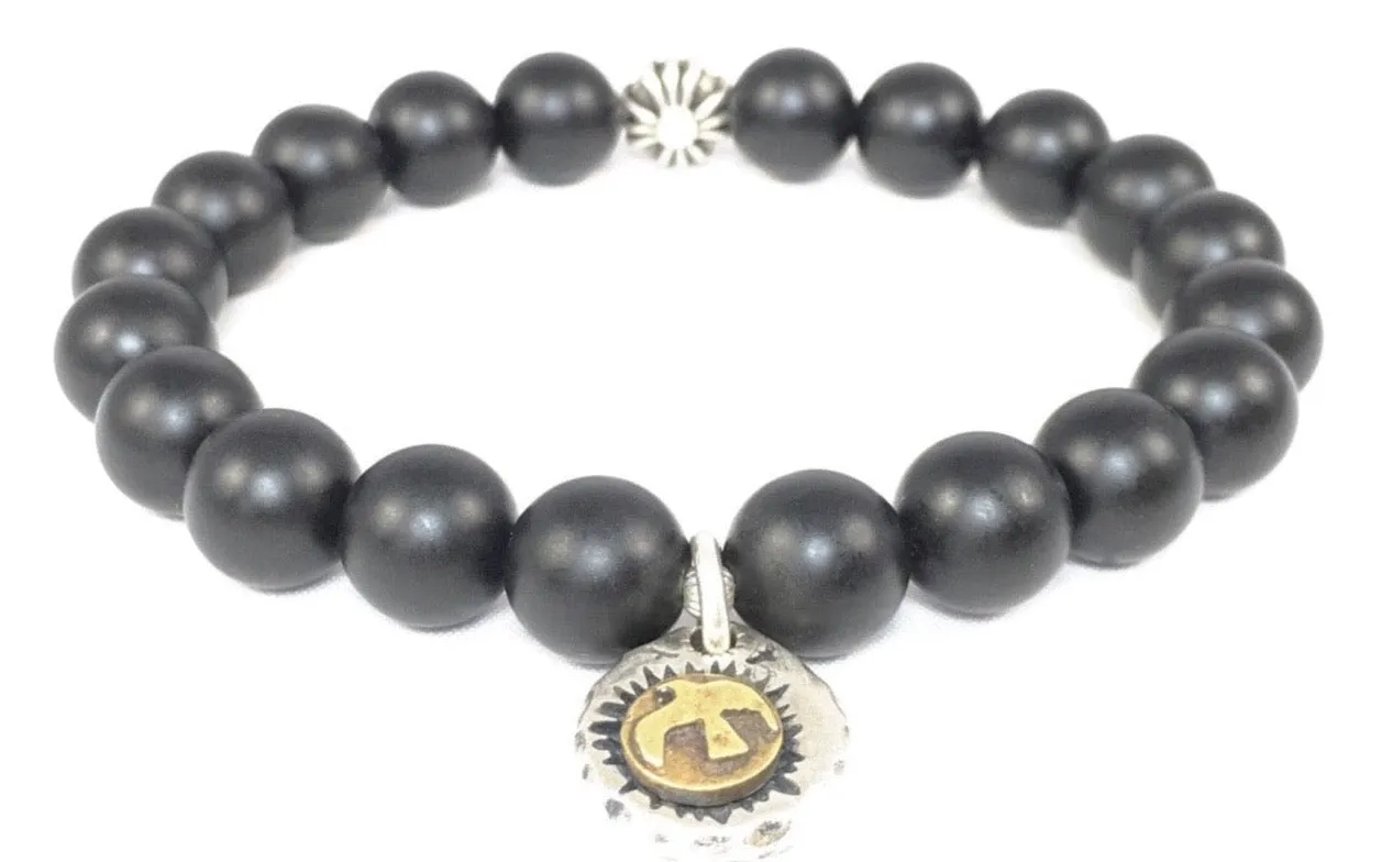 Matte Black Onyx Bracelet with Sterling Silver Eagle & Sun