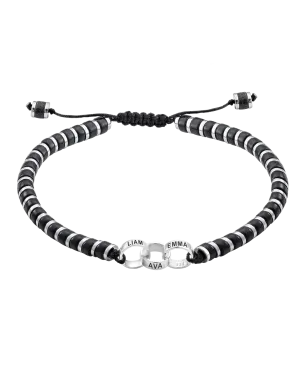 Men's Black Onyx Disc Bead & Forever Links Bracelet - 14K White Gold