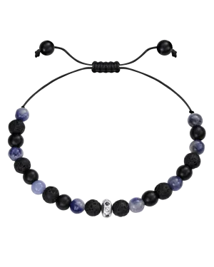 Men's Blue Sodalite & Matte Onyx Bead Bracelet - 14K White Gold