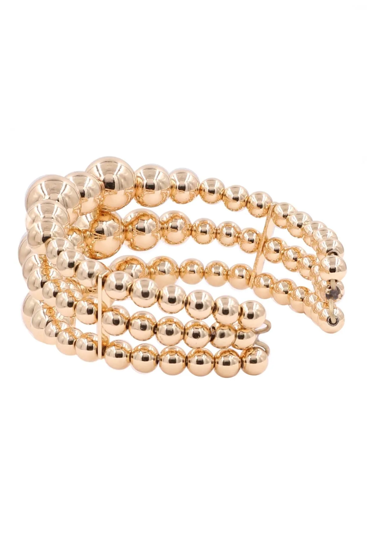 Metal Ball Beaded Layered Cuff Bracelet- Gold