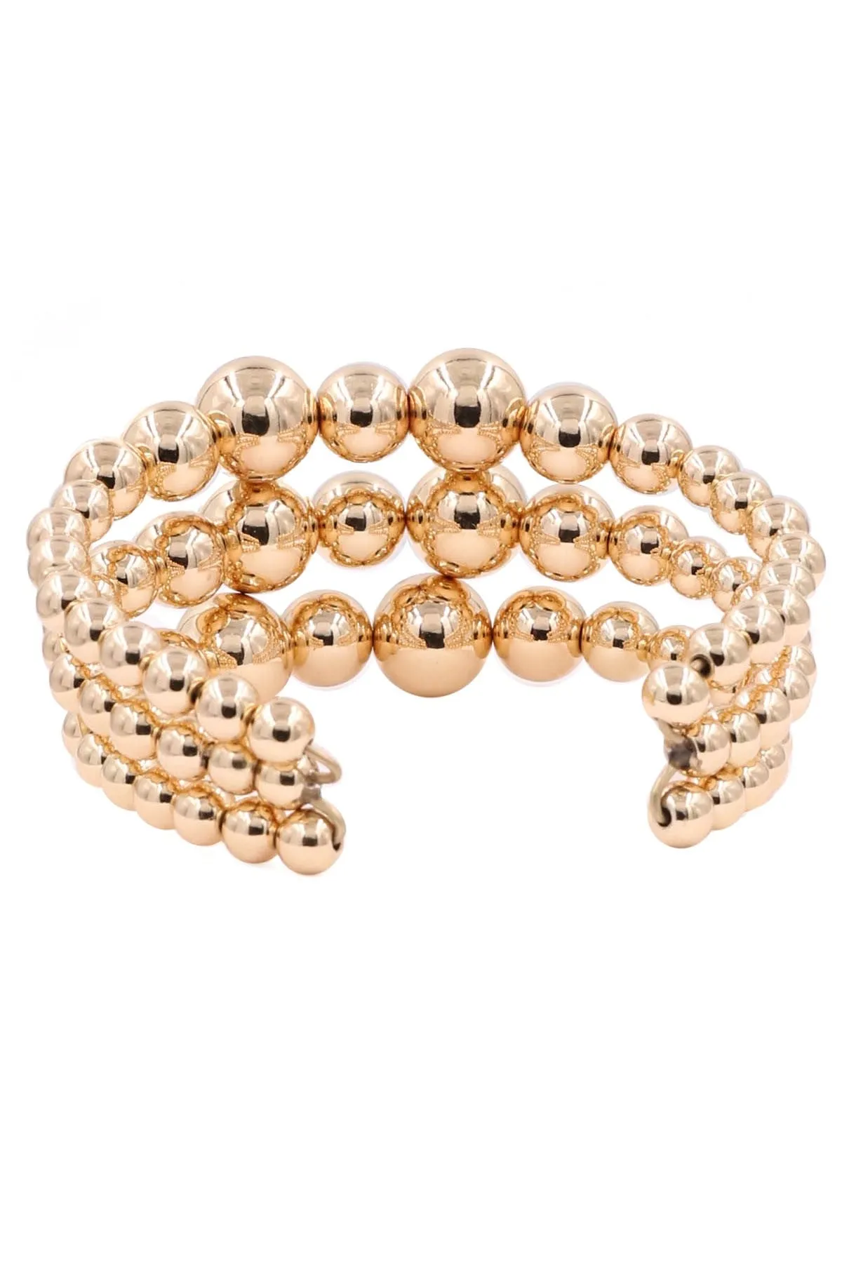 Metal Ball Beaded Layered Cuff Bracelet- Gold