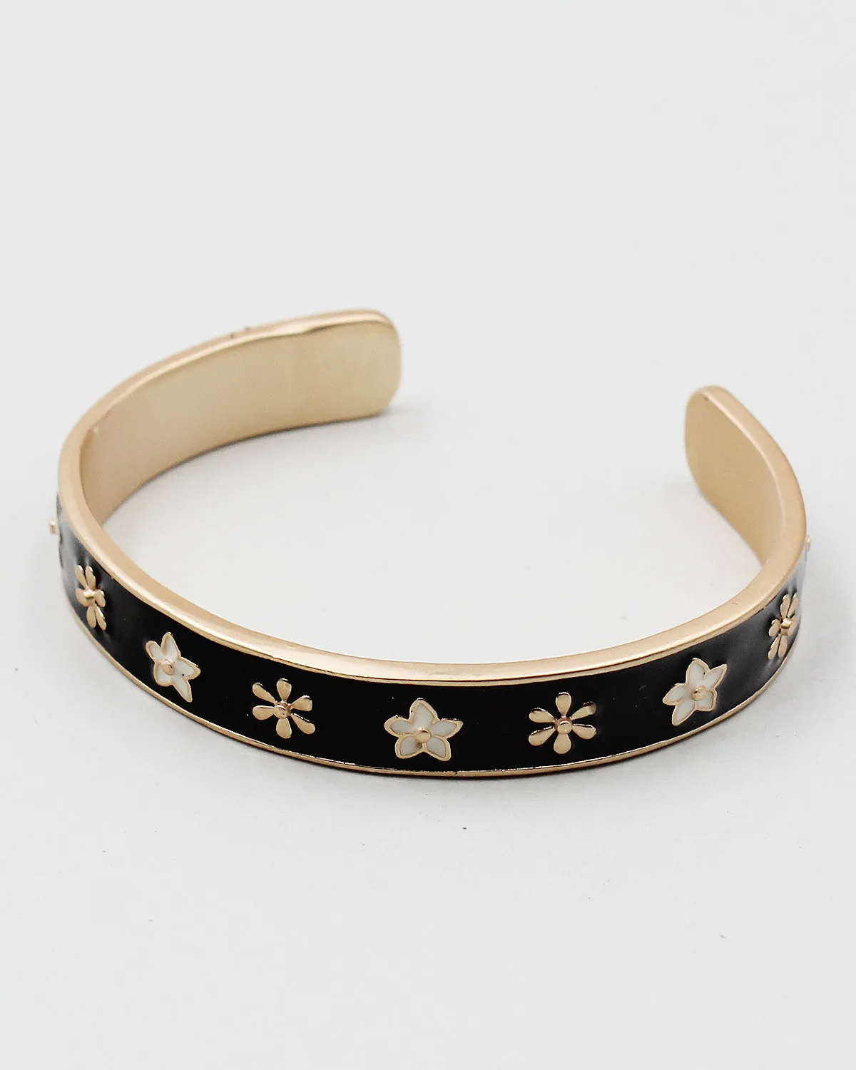 Metal Cuff Bracelet with Flowers