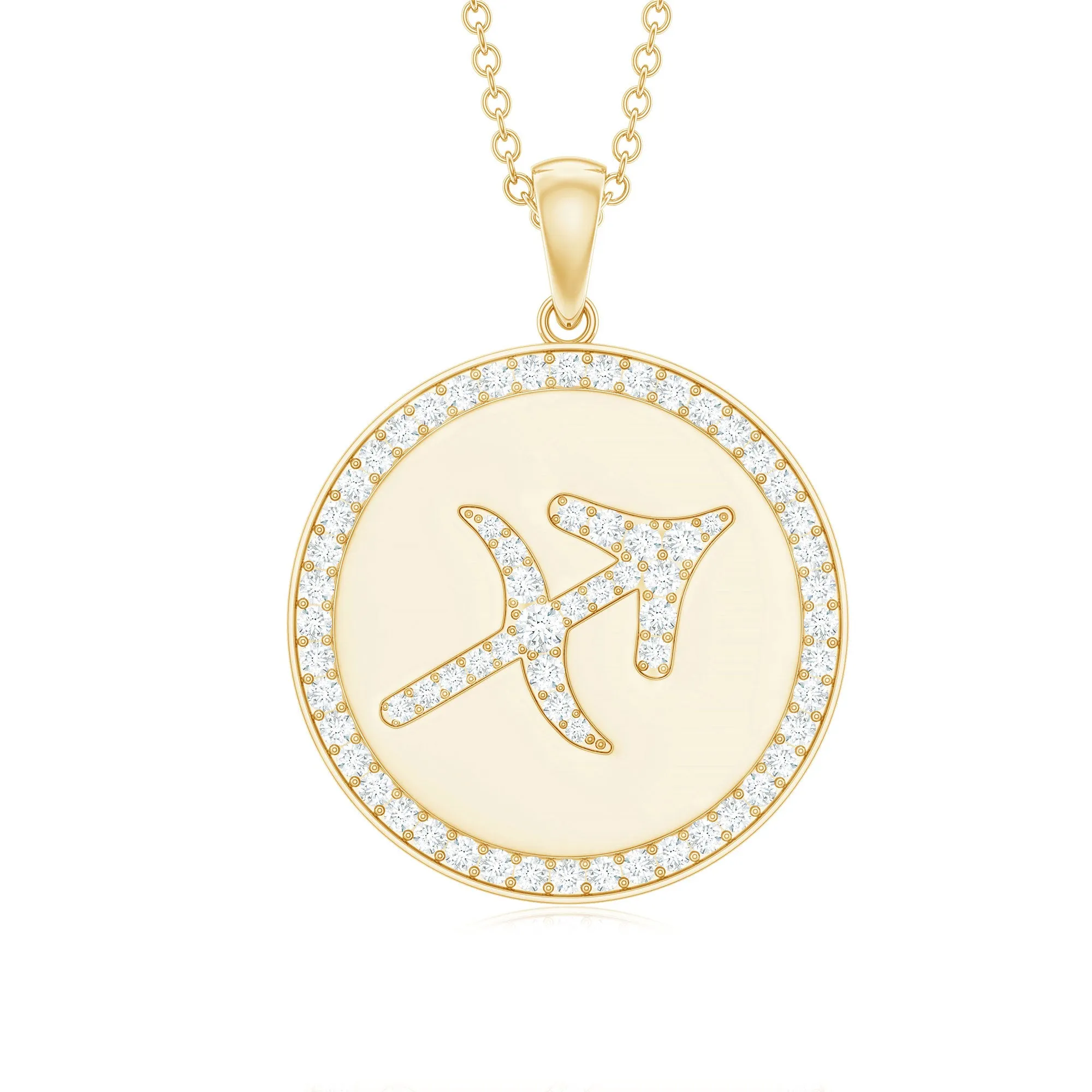 Moissanite Disc Sagittarius Zodiac Sign Pendant Necklace