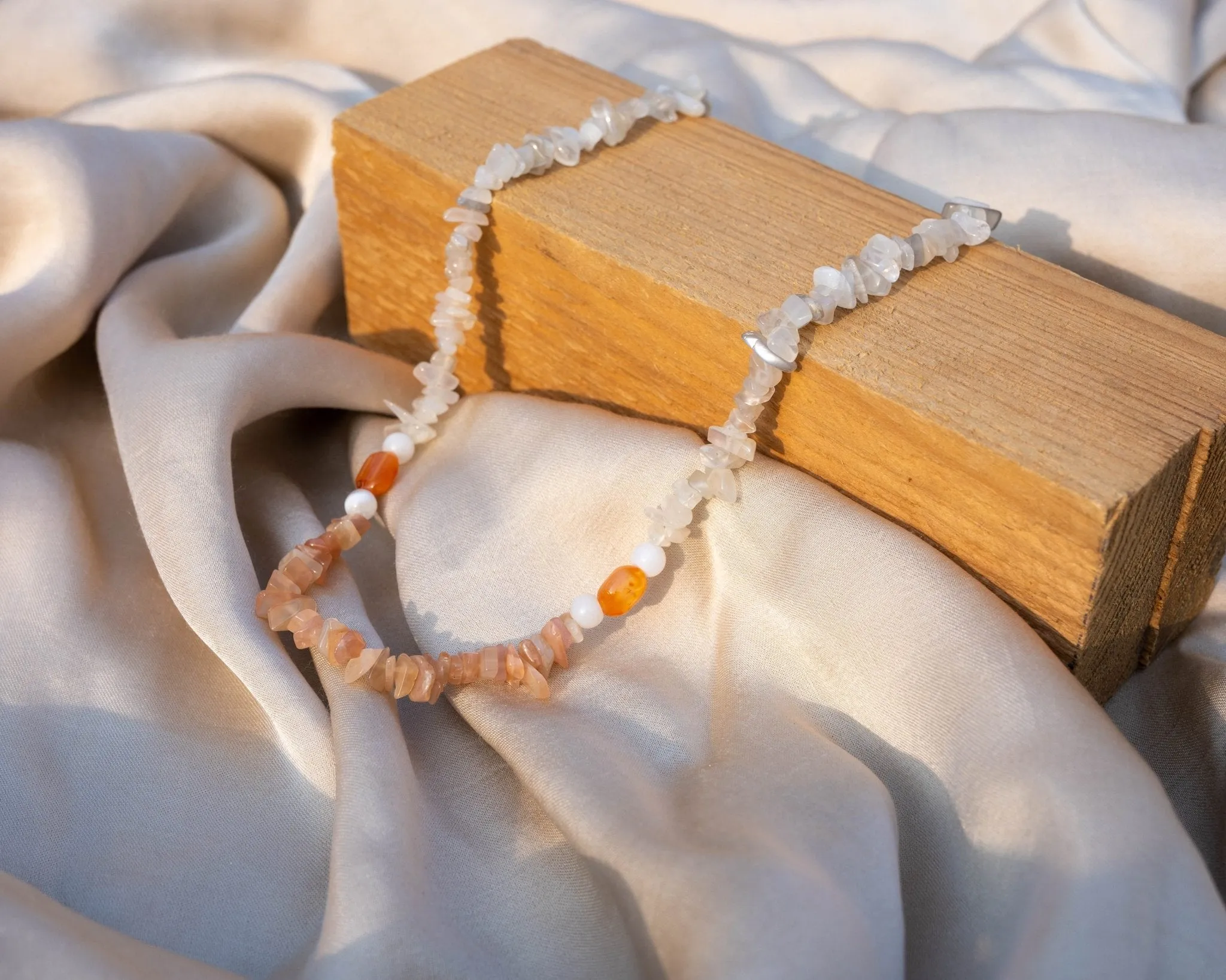 Moonstone Chips & Carnelian Necklace