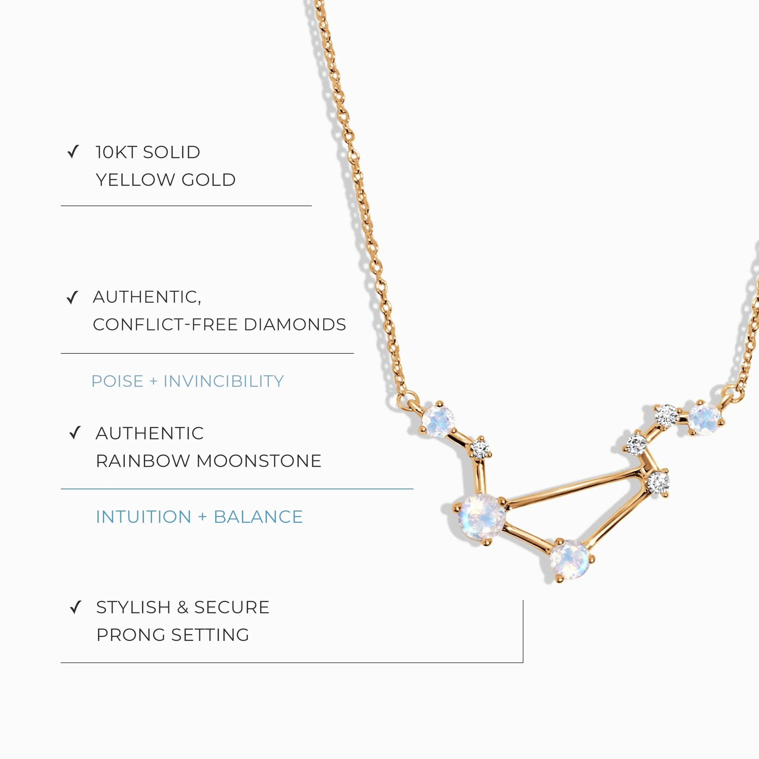 Moonstone Diamond Necklace - Libra Zodiac Constellation