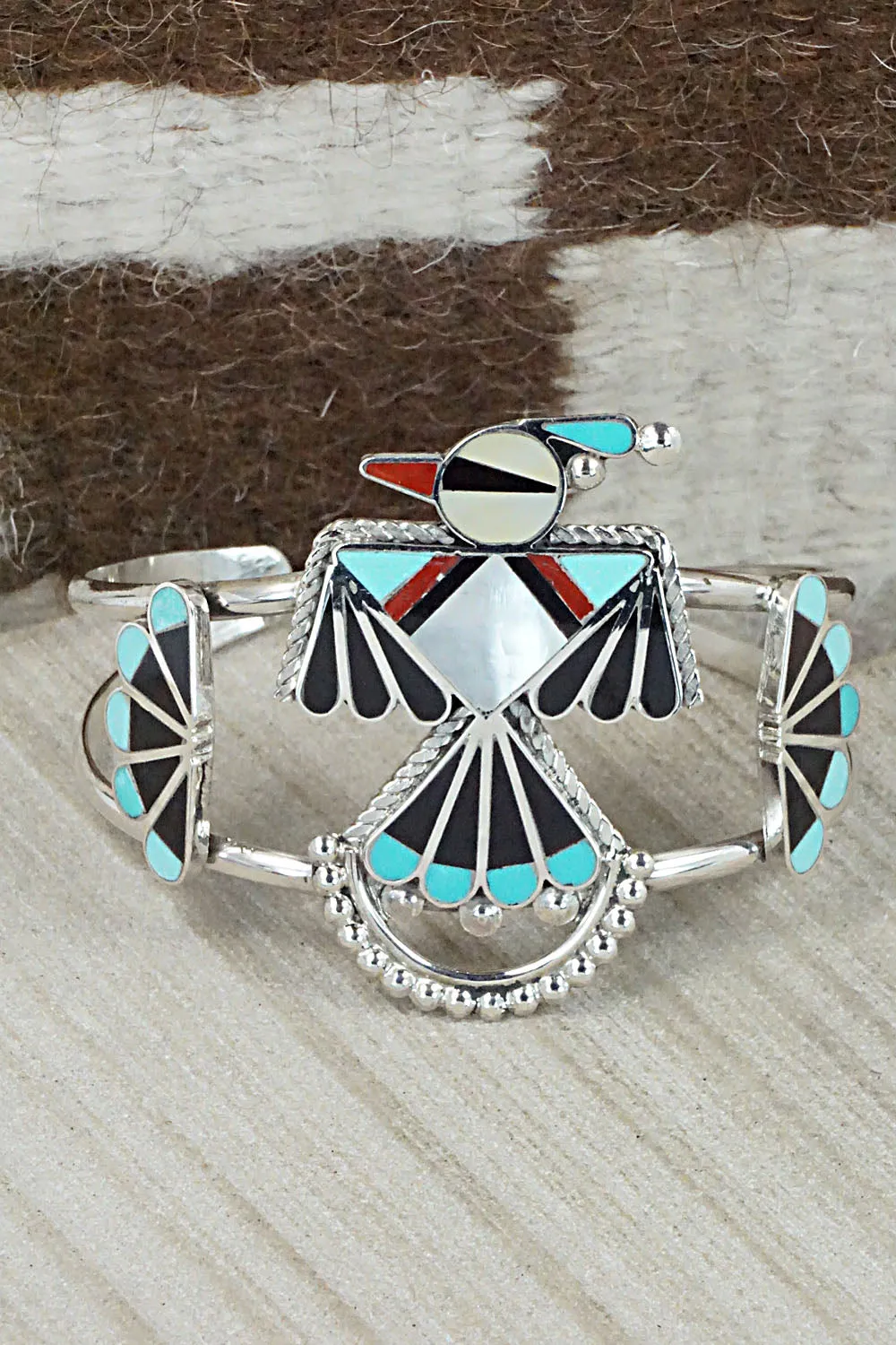 Multi Stone & Sterling Silver Inlay Bracelet - Adrian Wallace
