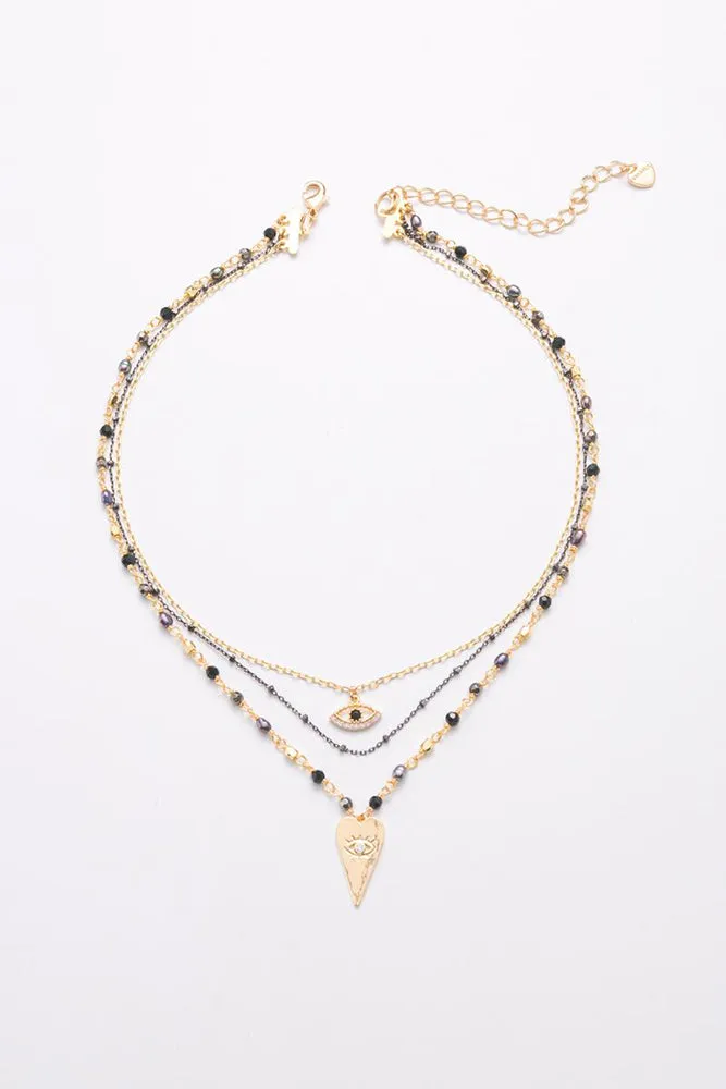 Nakamol Evil Eye Layered Necklace in Black