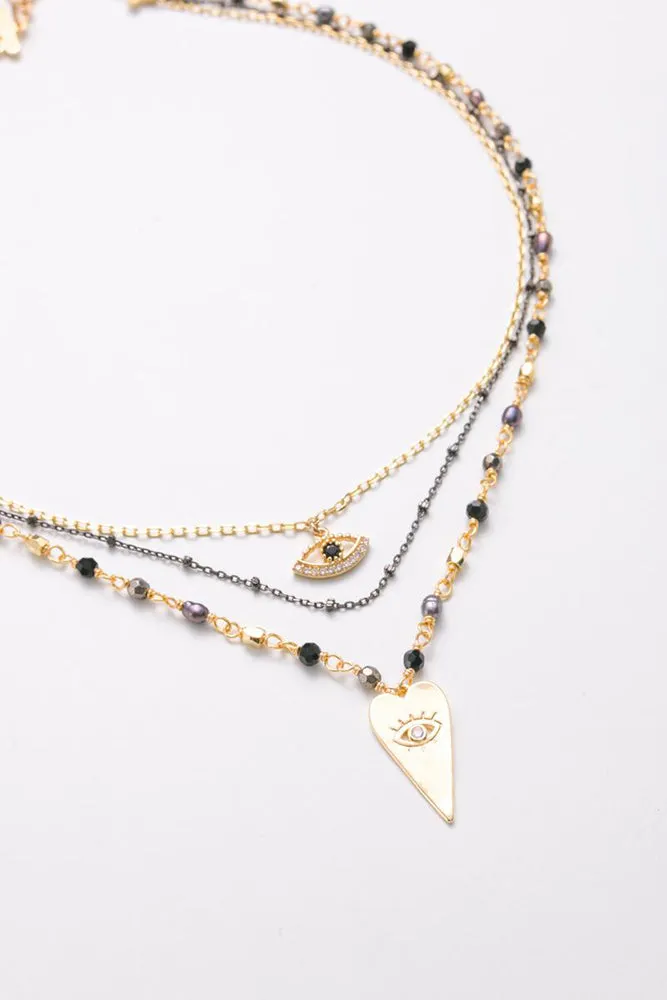 Nakamol Evil Eye Layered Necklace in Black