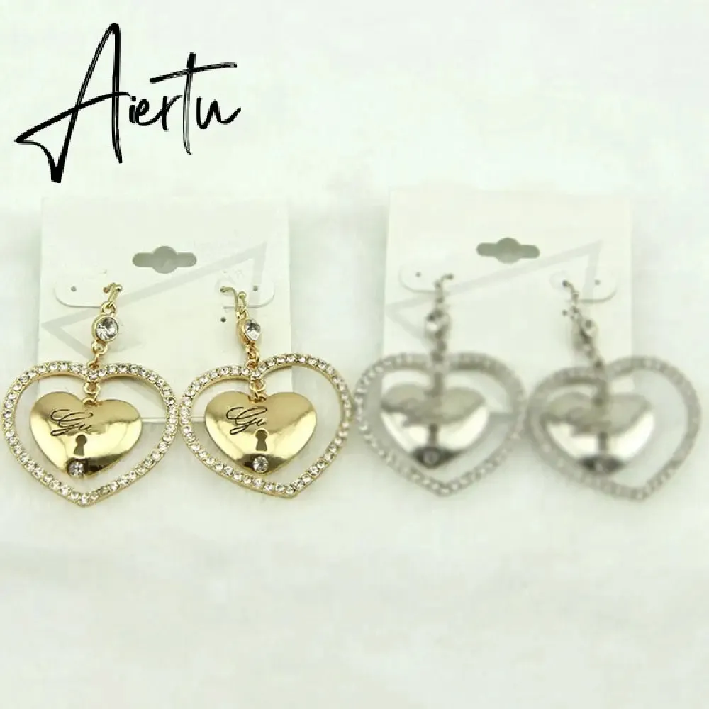 New Korean Shiny Heart Crystal Drop Earrings For Women Fashion Big Love Heart Boucle D'oreille Letter PartyJeweley Gift