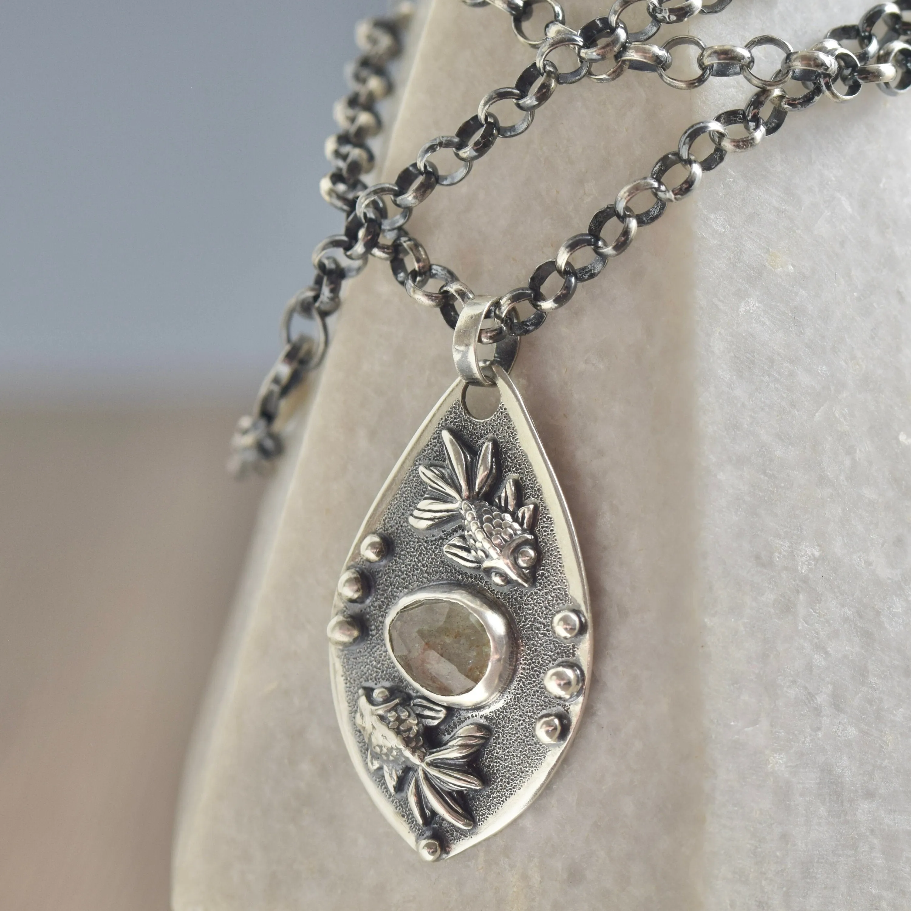 One of a kind, Pisces Zodiac pale Aquamarine necklace, March birthstone with sterling silver Rolo chain