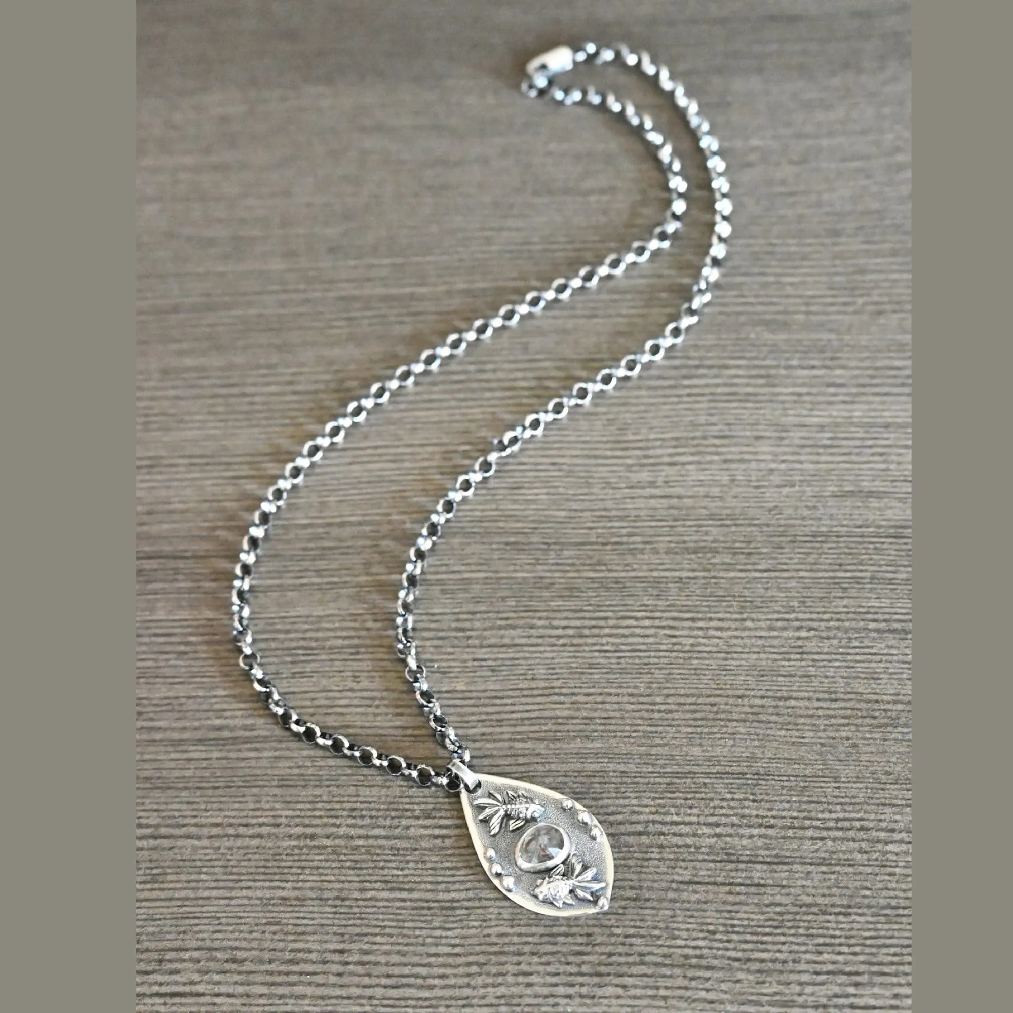 One of a kind, Pisces Zodiac pale Aquamarine necklace, March birthstone with sterling silver Rolo chain