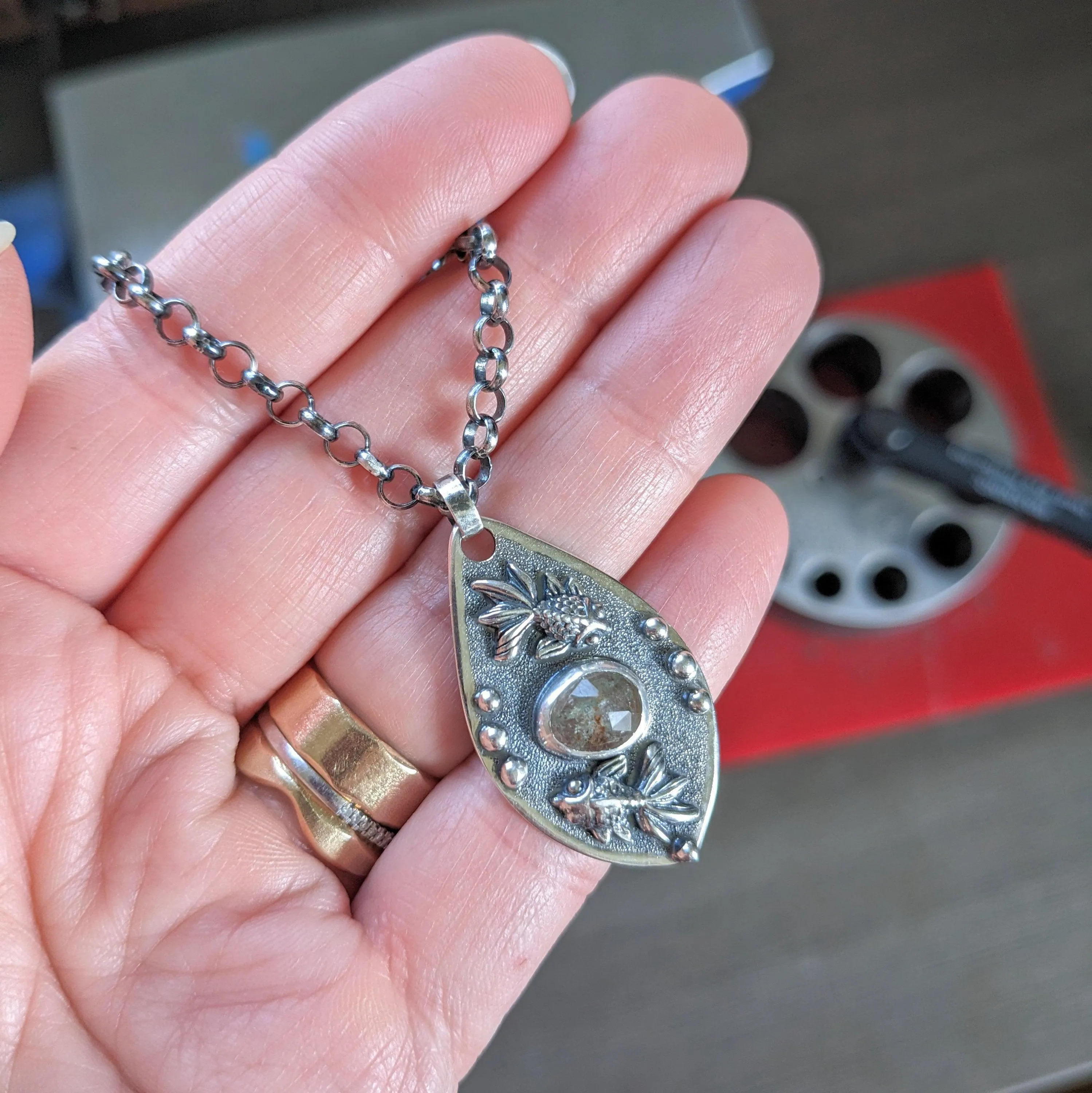 One of a kind, Pisces Zodiac pale Aquamarine necklace, March birthstone with sterling silver Rolo chain