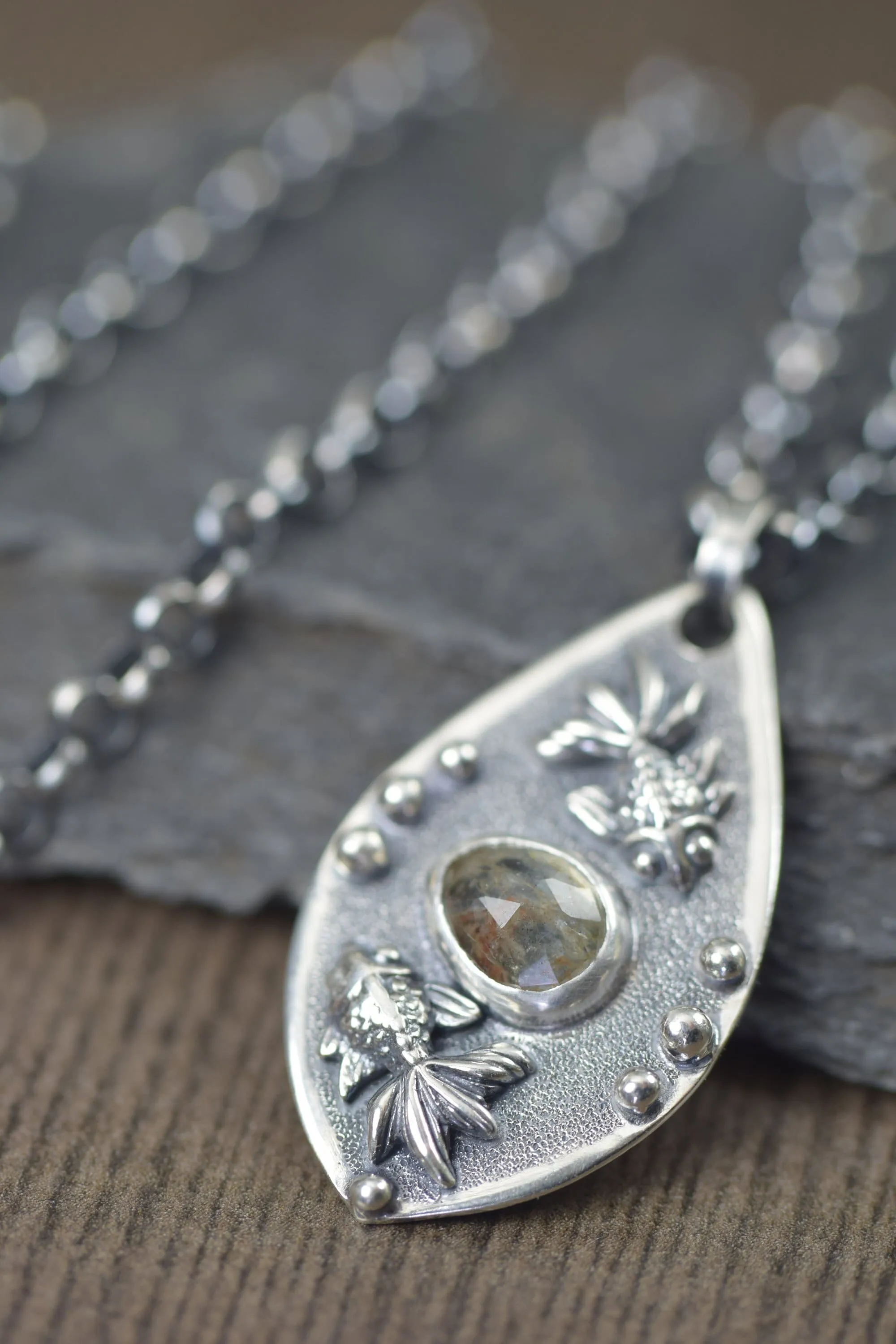 One of a kind, Pisces Zodiac pale Aquamarine necklace, March birthstone with sterling silver Rolo chain