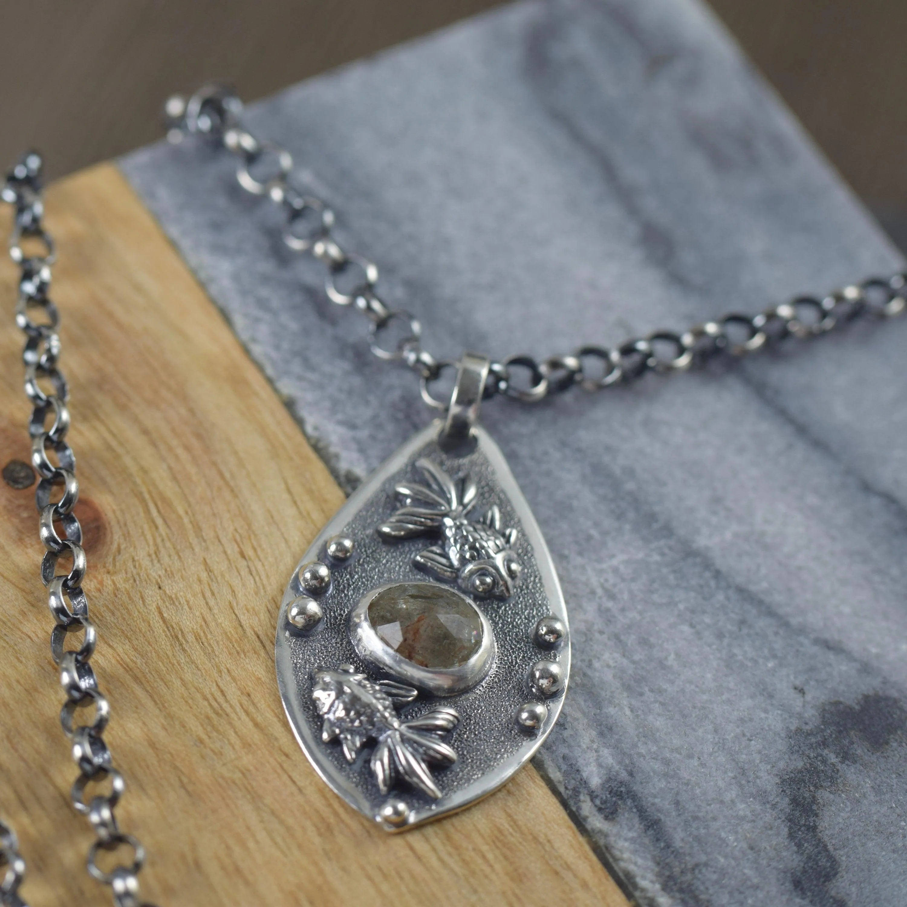 One of a kind, Pisces Zodiac pale Aquamarine necklace, March birthstone with sterling silver Rolo chain