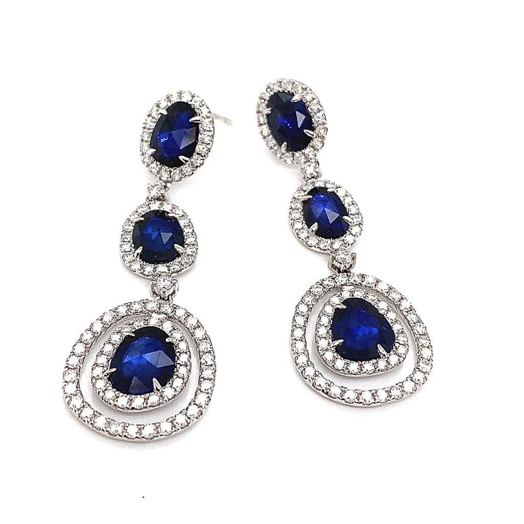 Oval Sapphire and Diamond Triple Dangle Earrings