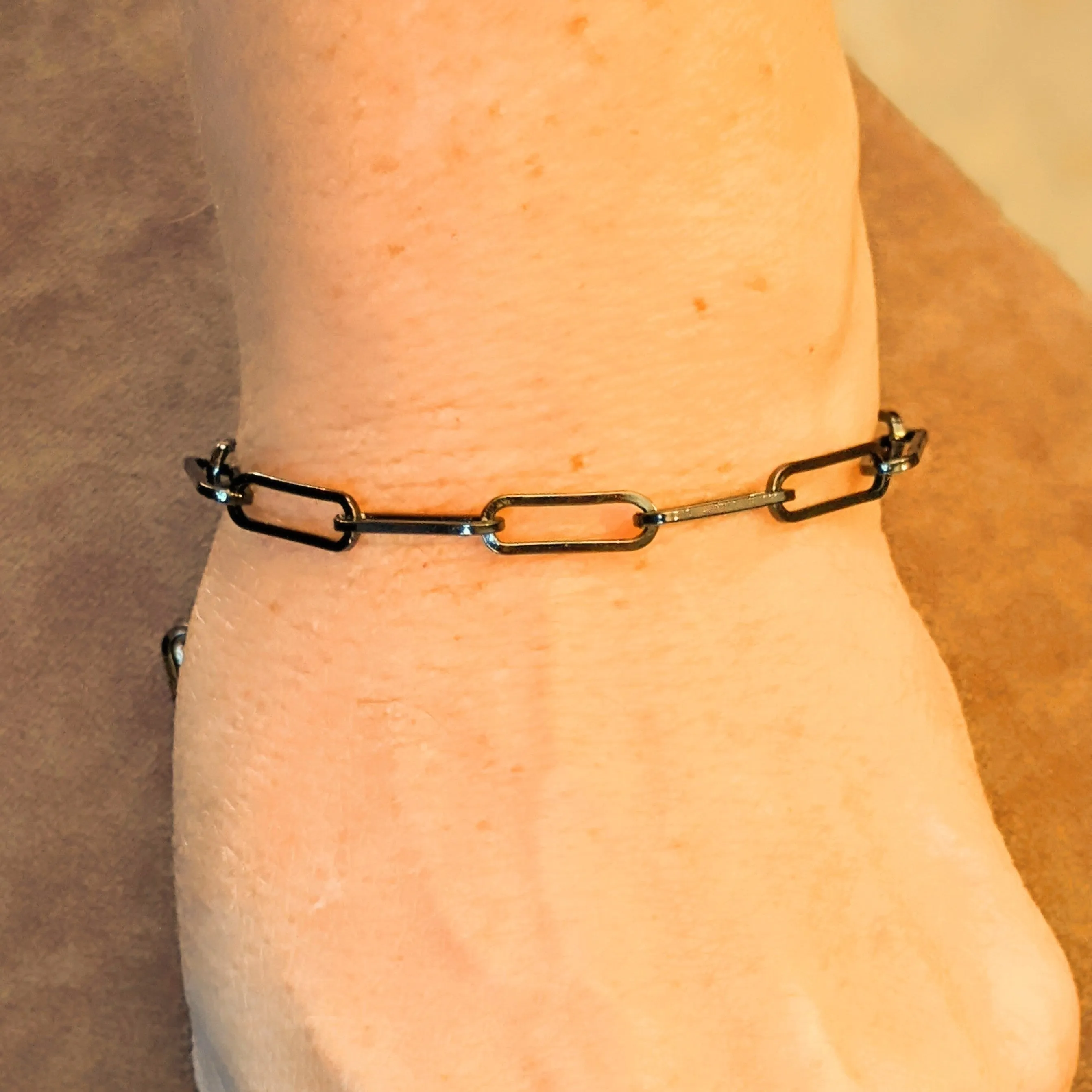 Peace Sign Gunmetal Paperclip Chain Bracelet
