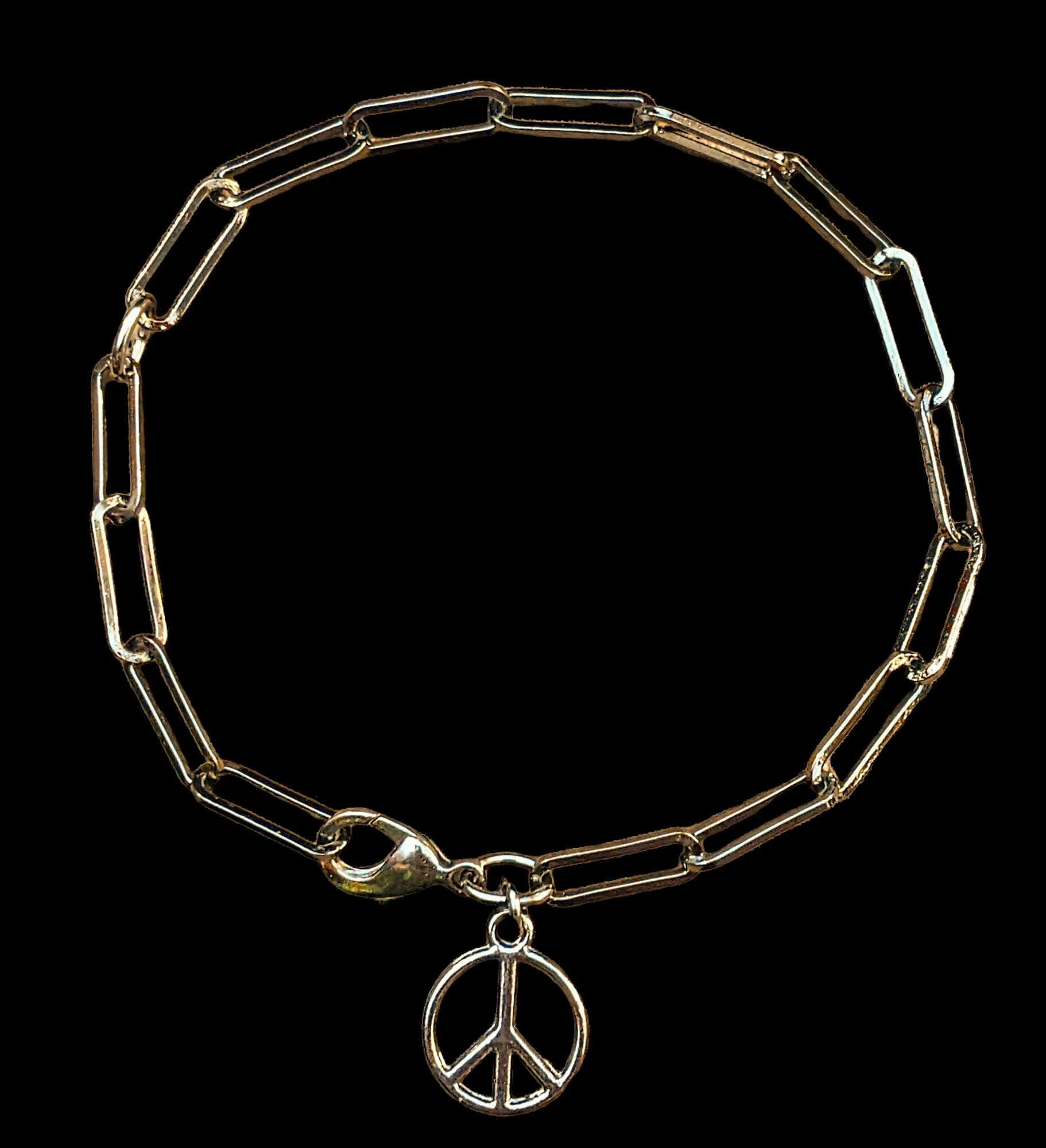 Peace Sign Gunmetal Paperclip Chain Bracelet