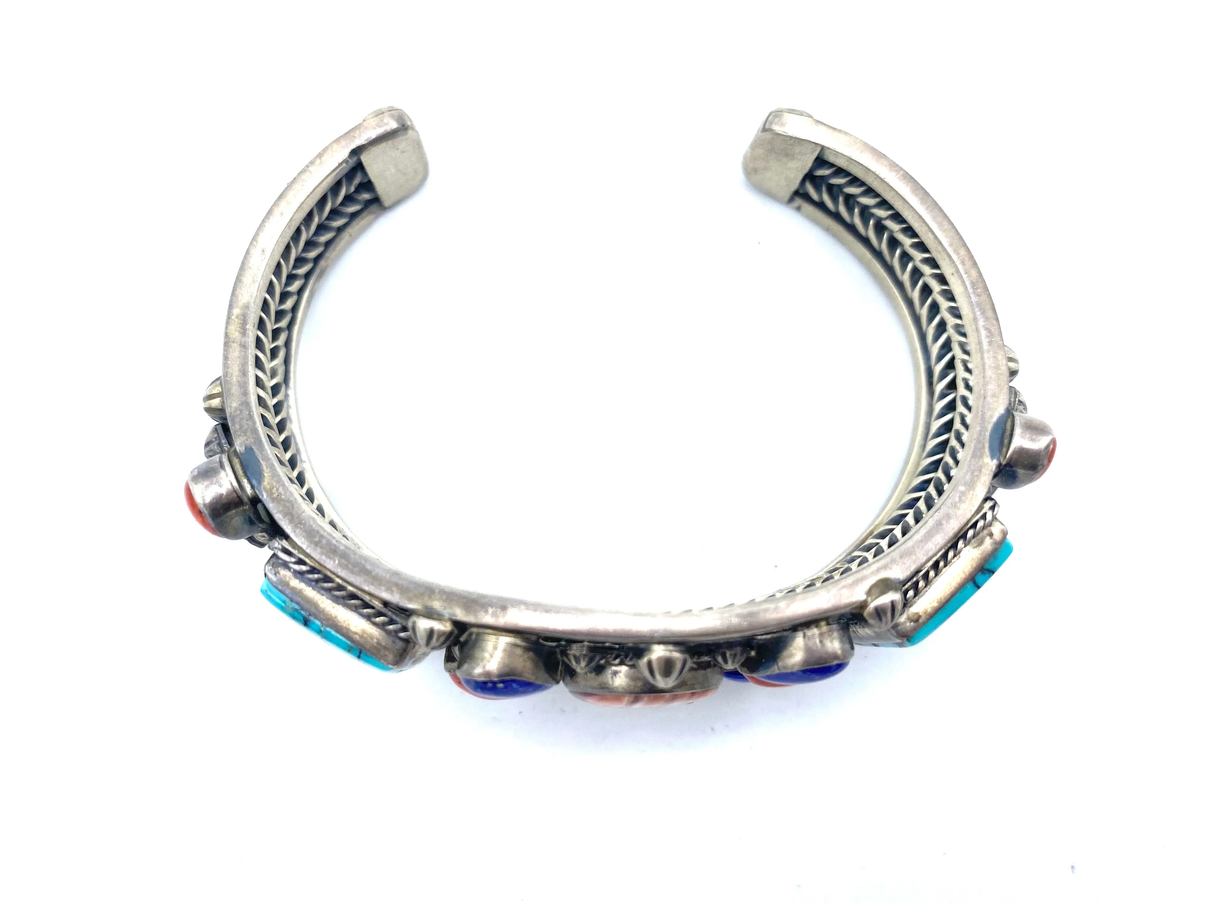 R. Bennett  70s Turquoise and Coral Bracelet