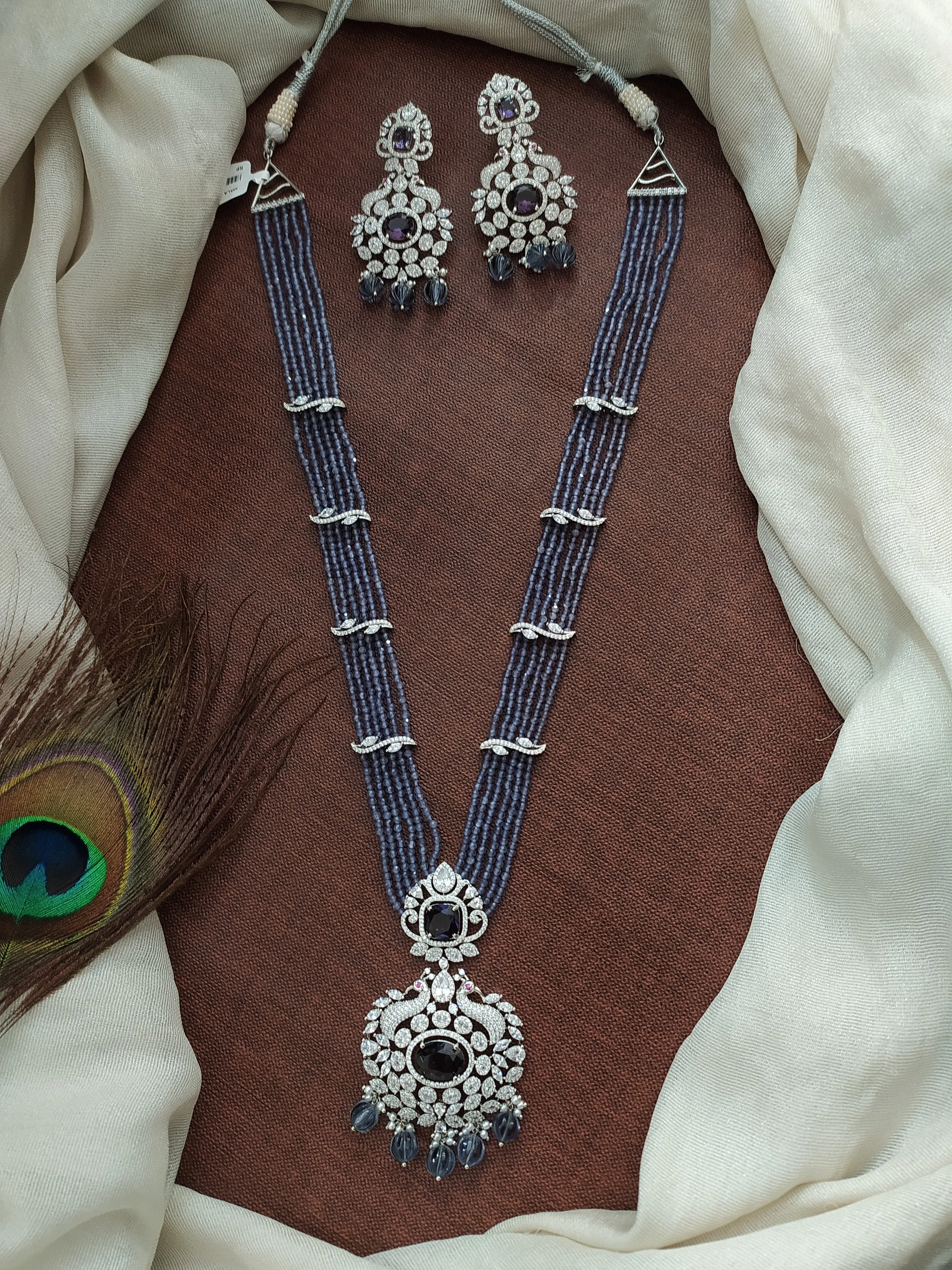 Radiant Zircon Rhodium Beaded Mala Set
