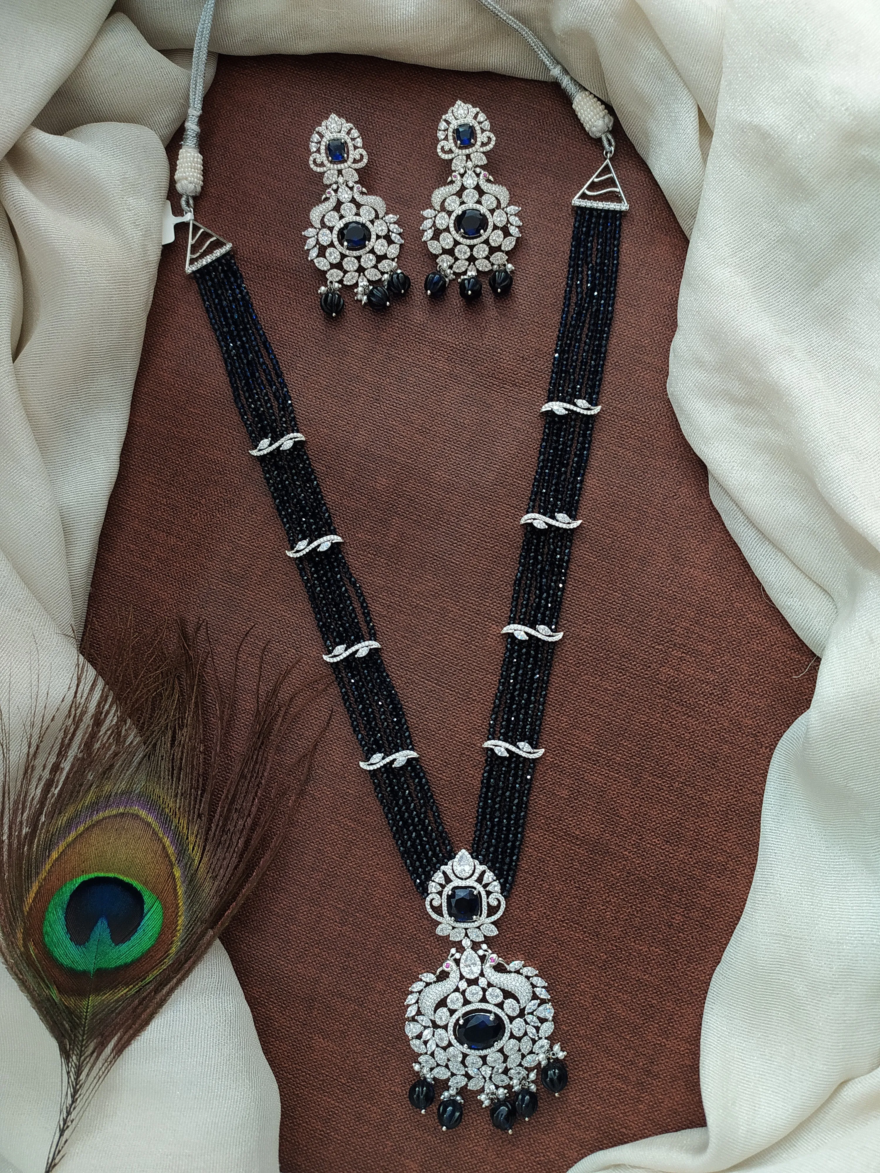 Radiant Zircon Rhodium Beaded Mala Set