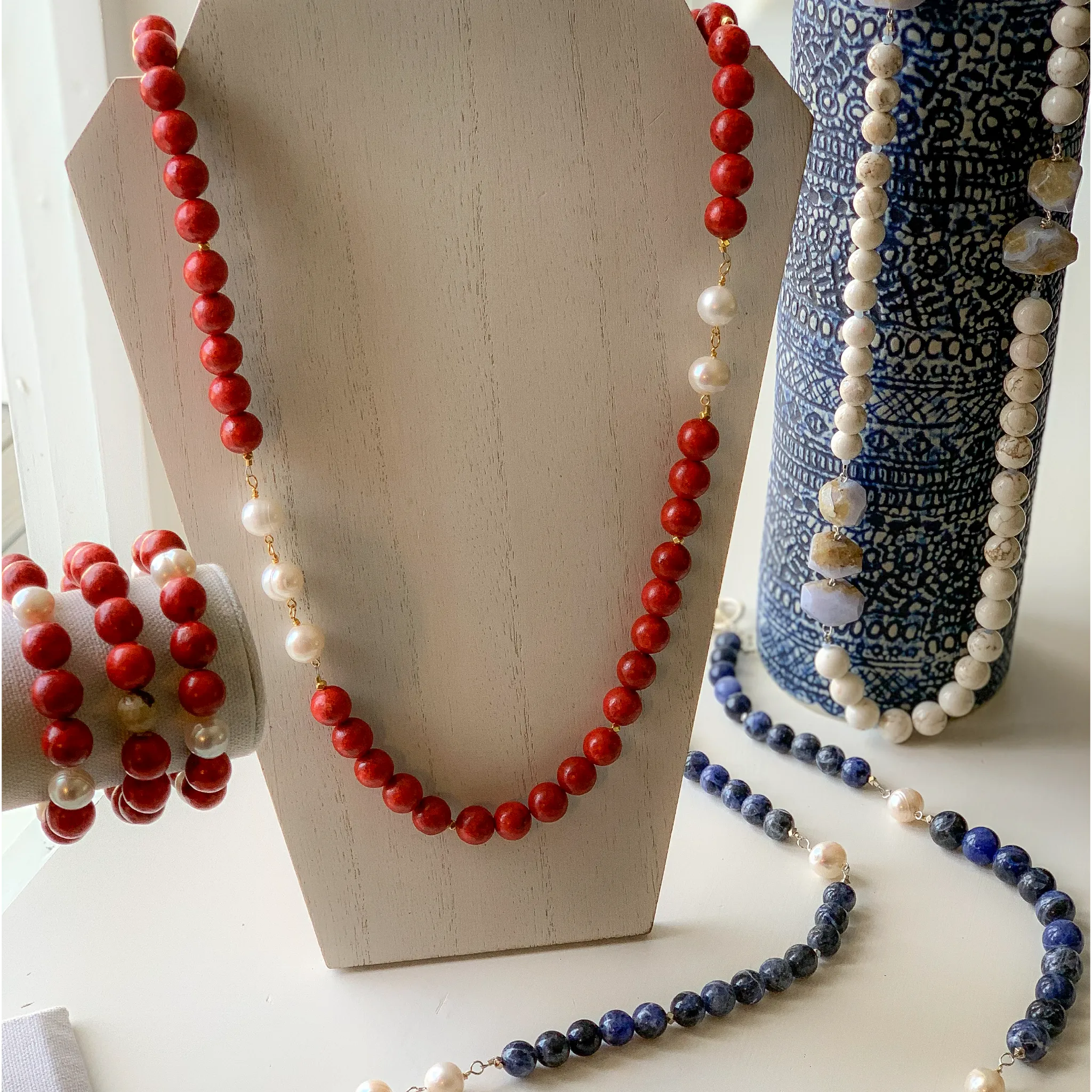 Red Coral and Baroque Pearl Necklace