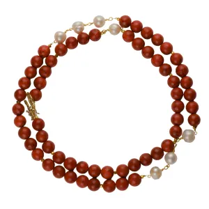 Red Coral and Baroque Pearl Necklace