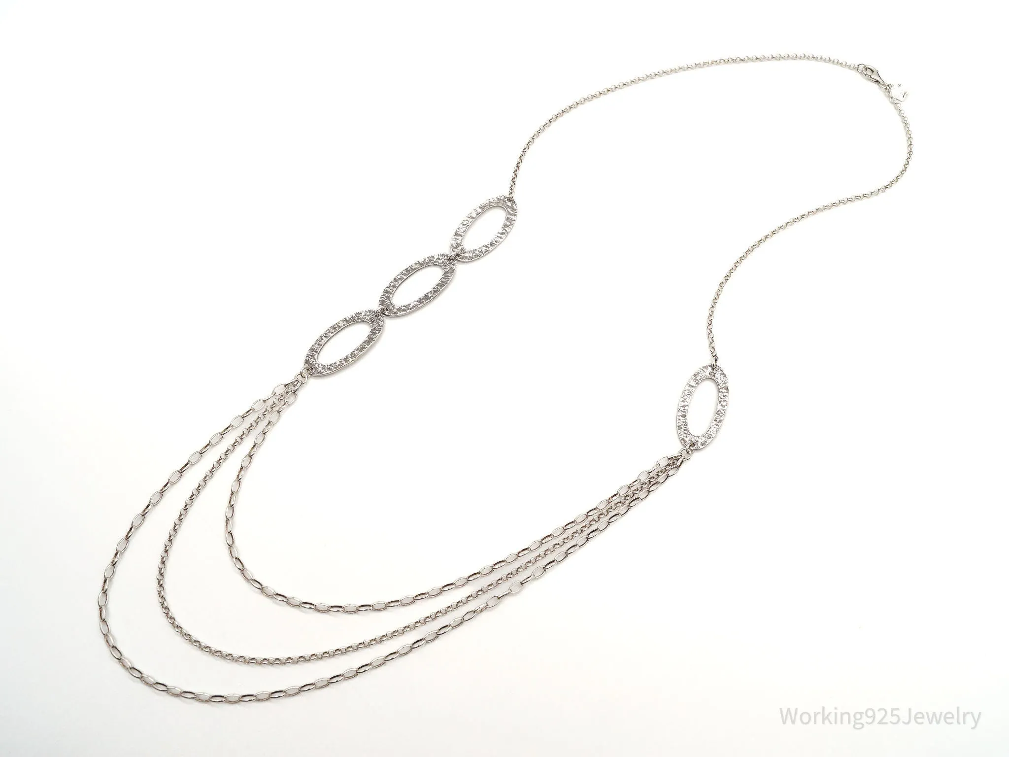 Retired Designer Silpada Cascading Ovals Sterling Silver Necklace - 32"
