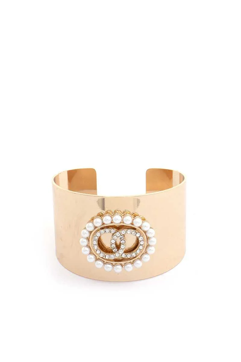 Rhinestone Pearl Cuff Bracelet