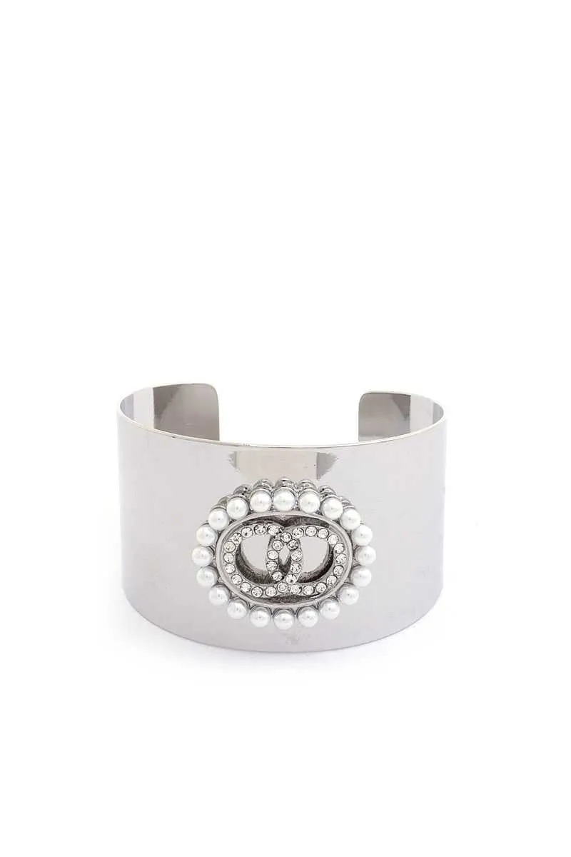 Rhinestone Pearl Cuff Bracelet