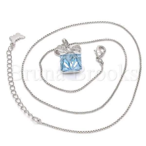 Rhodium Plated Fancy Necklace, Box Design, with Swarovski Crystals and Micro Pave, Rhodium Tone