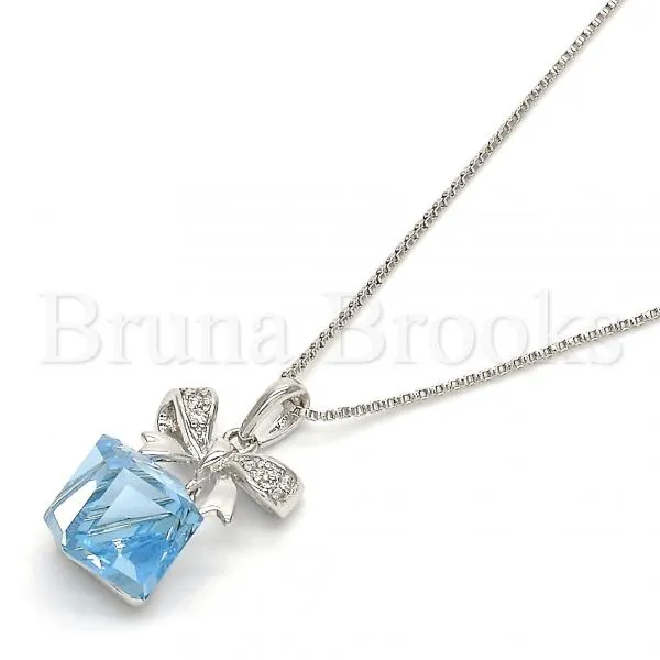 Rhodium Plated Fancy Necklace, Box Design, with Swarovski Crystals and Micro Pave, Rhodium Tone