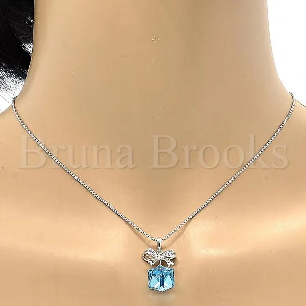 Rhodium Plated Fancy Necklace, Box Design, with Swarovski Crystals and Micro Pave, Rhodium Tone