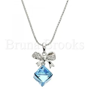 Rhodium Plated Fancy Necklace, Box Design, with Swarovski Crystals and Micro Pave, Rhodium Tone