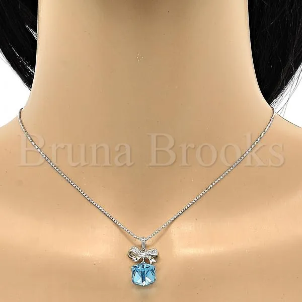 Rhodium Plated Fancy Necklace, Box Design, with Swarovski Crystals and Micro Pave, Rhodium Tone