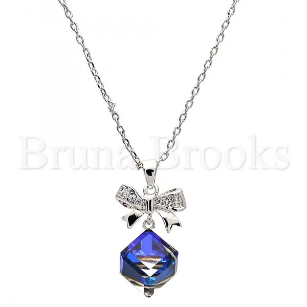 Rhodium Plated Fancy Necklace, Box Design, with Swarovski Crystals and Micro Pave, Rhodium Tone