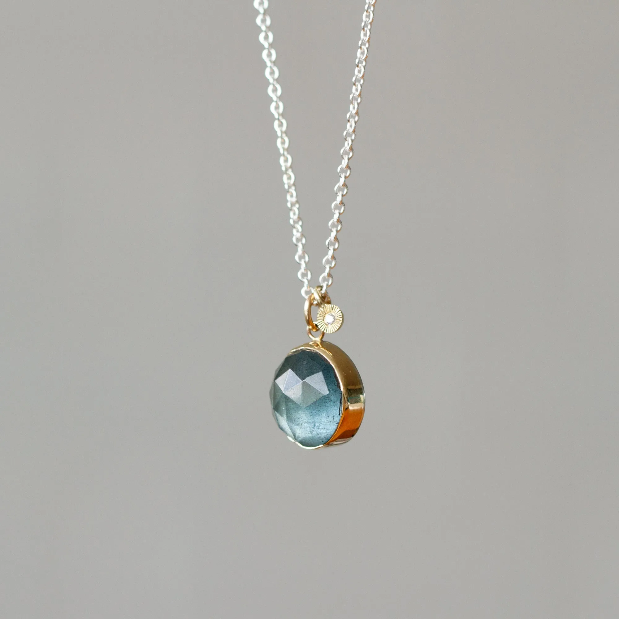 Rose Cut Moss Aquamarine Silver and Gold Theia Necklace #5
