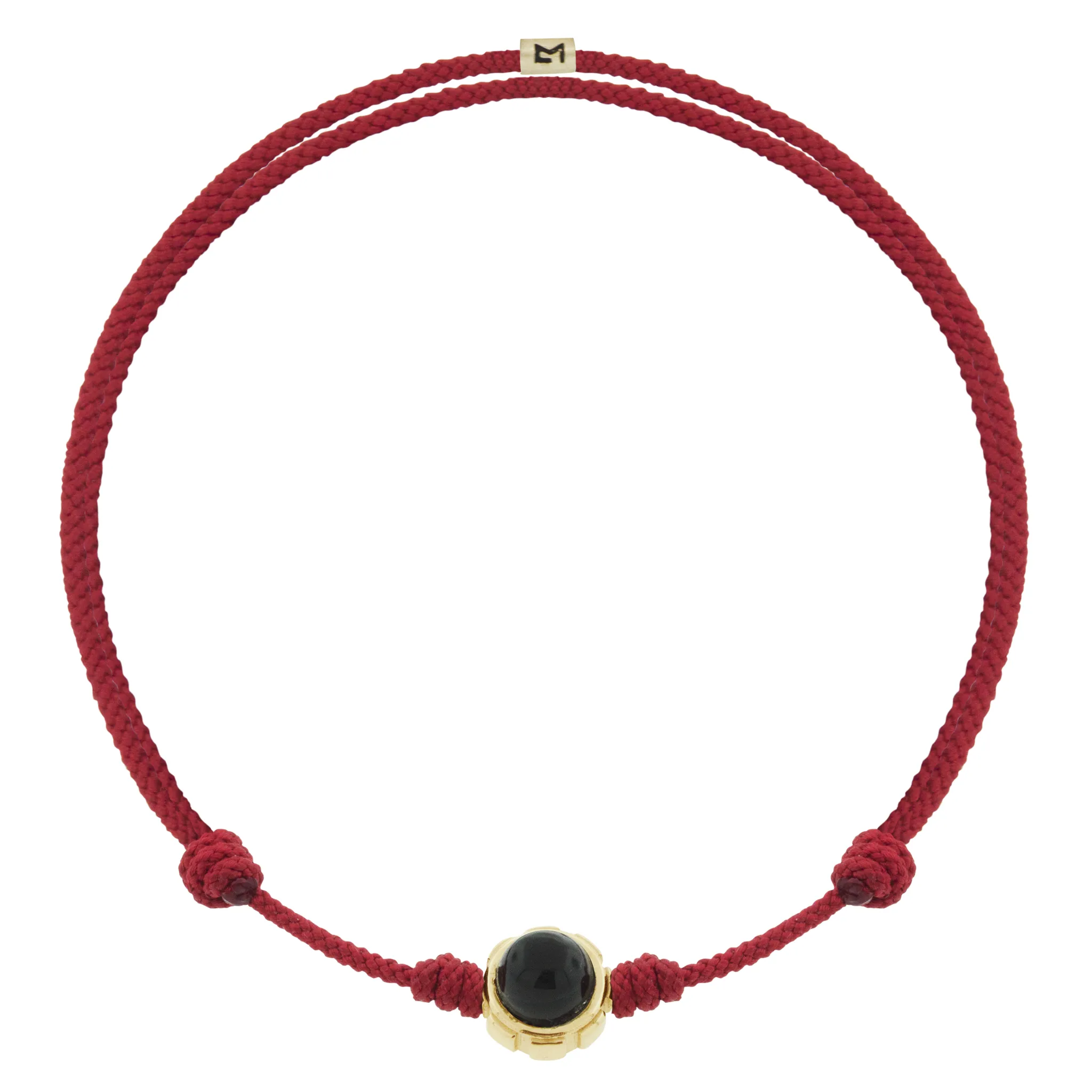 Rotary with Onyx/Chrysoprase Cabochon on Red Cord Bracelet